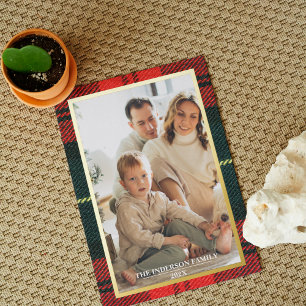 Merry Christmas Plaid Foil Photo Collage Christmas Holiday Card