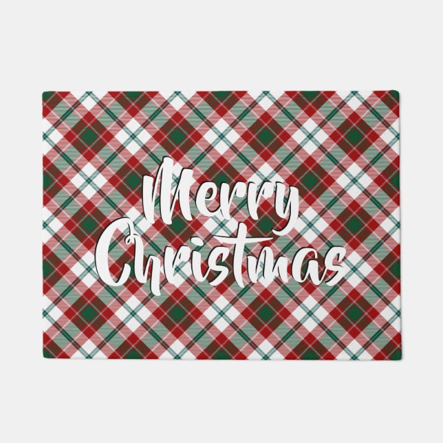 Merry Christmas Plaid Glasgow Tartan Doormat (Front)
