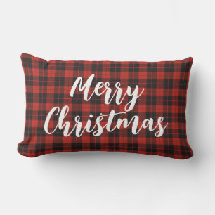 Merry Christmas Plaid Lumbar Cushion