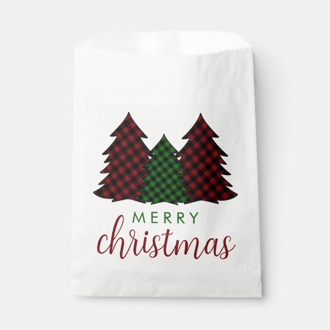 Merry Christmas Plaid Pattern Christmas Tree Favour Bag (Front)