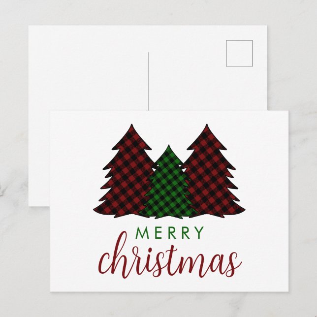 Merry Christmas Plaid Pattern Christmas Tree Holiday Postcard (Front/Back)