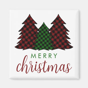Merry Christmas Plaid Pattern Christmas Tree Magnet
