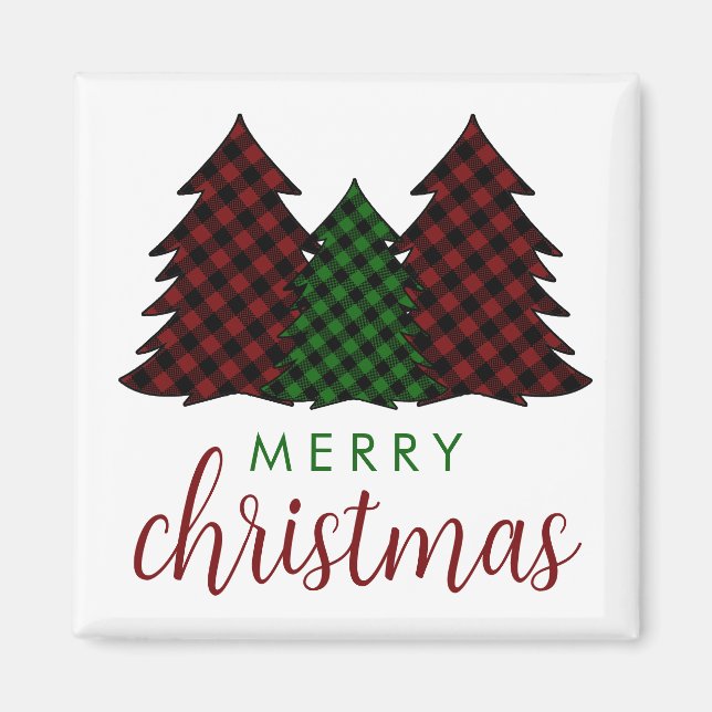Merry Christmas Plaid Pattern Christmas Tree Magnet (Front)