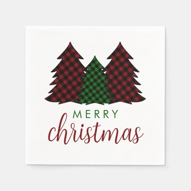 Merry Christmas Plaid Pattern Christmas Tree Napkin (Front)