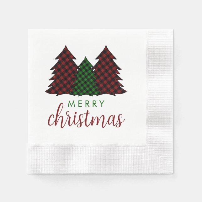 Merry Christmas Plaid Pattern Christmas Tree Napkin (Front)