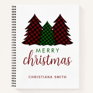 Merry Christmas Plaid Pattern Christmas Tree Notebook