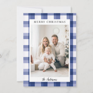 Merry Christmas! Plaid pattern, photo  Holiday Card