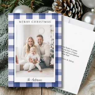 Merry Christmas! Plaid pattern, photo Holiday Card