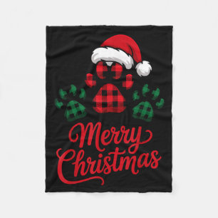 Merry Christmas Plaid Paw Pet Owners Holiday Dog L Fleece Blanket