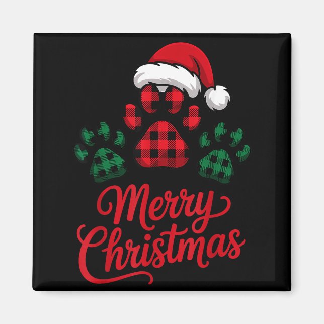 Merry Christmas Plaid Paw Pet Owners Holiday Dog L Magnet (Front)