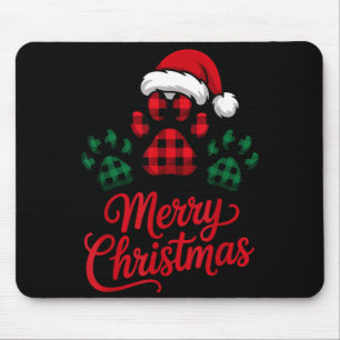 Merry Christmas Plaid Paw Pet Owners Holiday Dog L Mouse Pad
