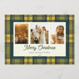 Merry Christmas Plaid Photo Family Landscape Holiday Card