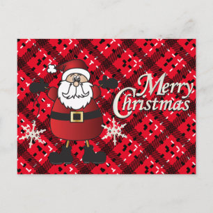Merry Christmas Plaid Santa Claus Snowflakes Holiday Postcard