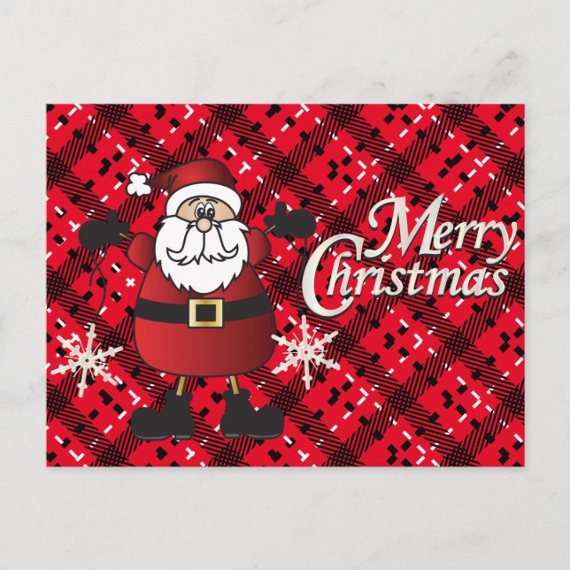 Merry Christmas Plaid Santa Claus Snowflakes Holiday Postcard (Front)