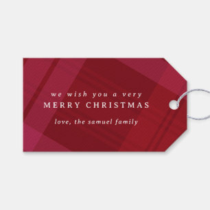 Merry Christmas plaid simple red personalised Gift Tags