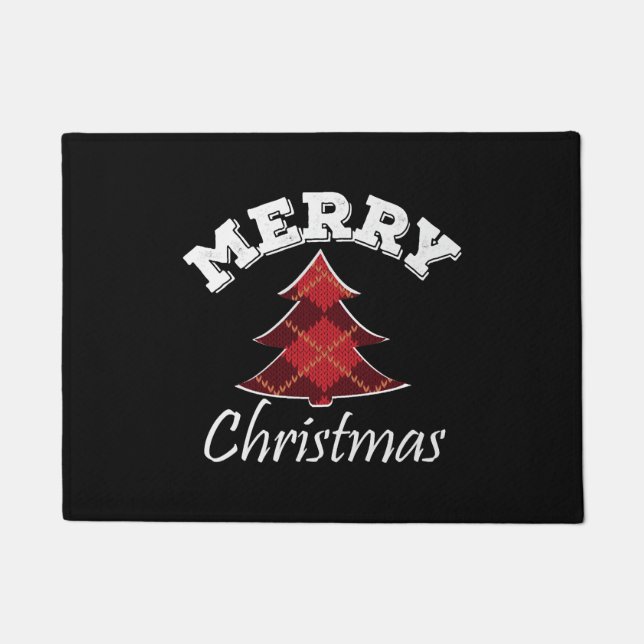 Merry Christmas Plaid Tree Doormat (Front)