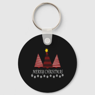 Merry Christmas Plaid Tree Snowflake Xmas Holiday  Key Ring