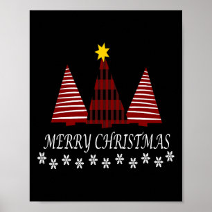 Merry Christmas Plaid Tree Snowflake Xmas Holiday Poster