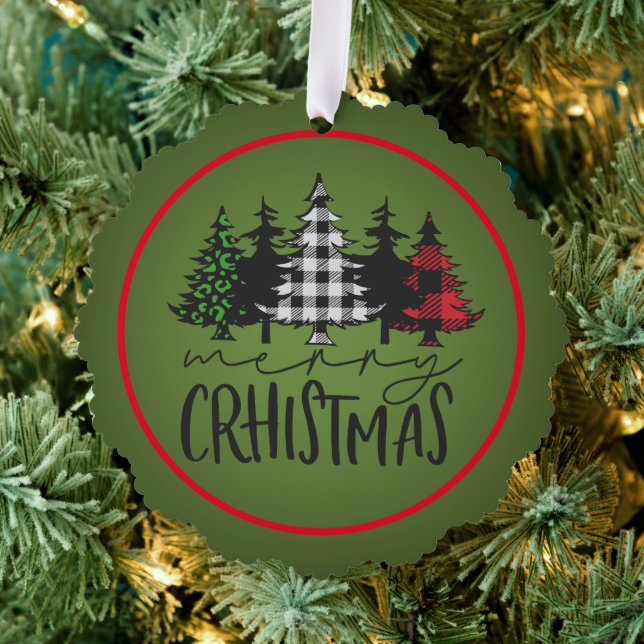Merry Christmas Plaid Trees Tree Decoration Card (Insitu (Tree))