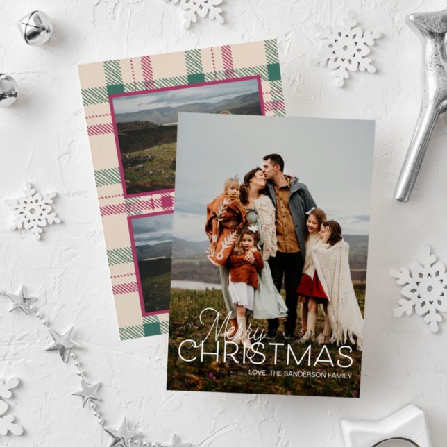 Merry Christmas Plaid Vertical Photo Greeting Card (Creator Uploaded)