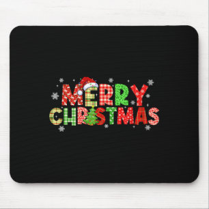 Merry Christmas Plaid Xmas Tree Santa Hat Men Wome Mouse Pad