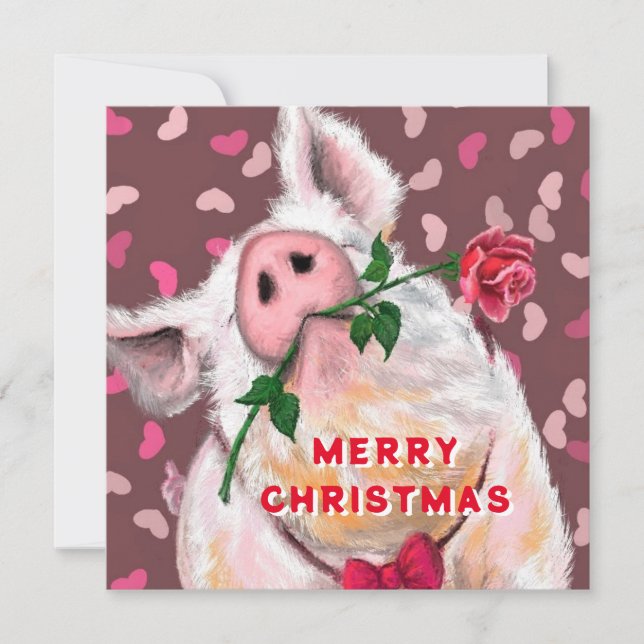 Merry Christmas Playful Card Gentleman Pig Rose (Front)