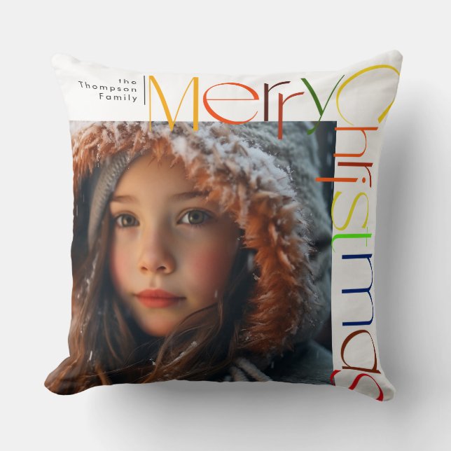 Merry Christmas playful letters custom photo Cushion (Front)
