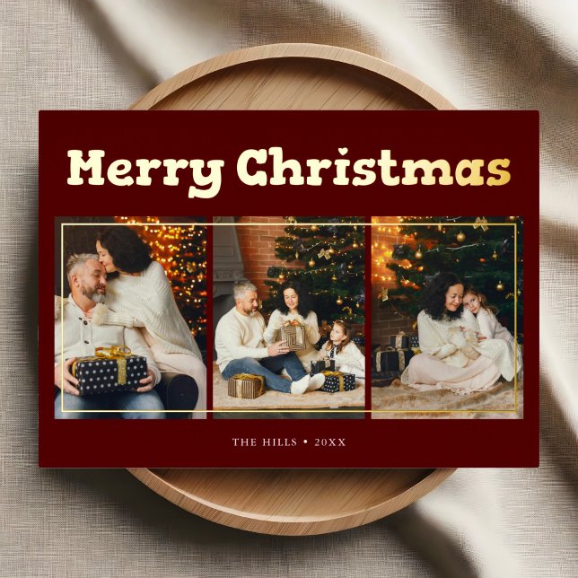 Merry Christmas Playful Photo Red Foil Holiday Card (Creator Uploaded)