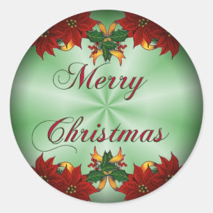 Merry Christmas Poinse Fade Round Stickers