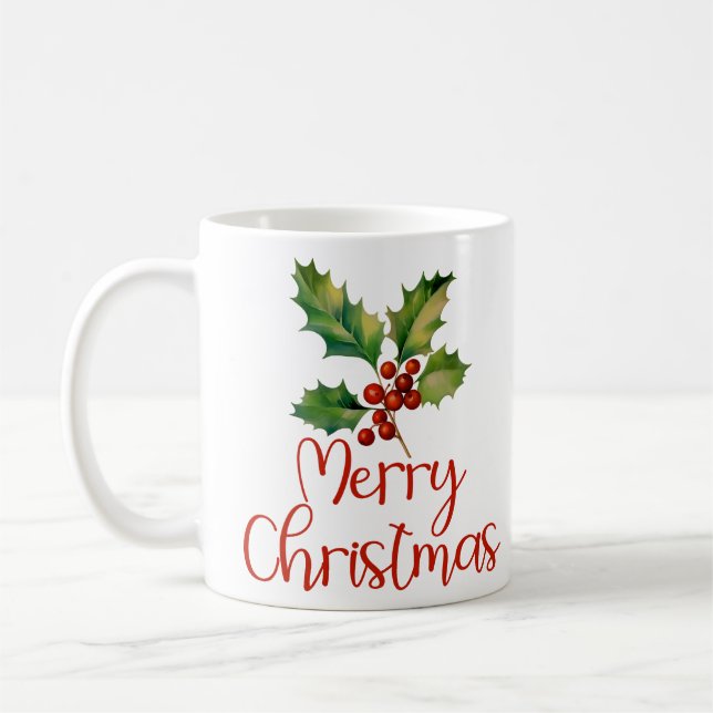 Merry Christmas, Poinsettia Berries Design Womens  Coffee Mug (Left)