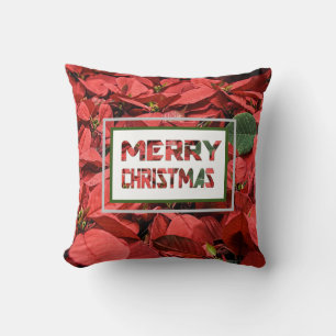 Merry Christmas Poinsettia & Burgandy Cushion
