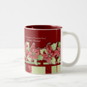 Merry Christmas Poinsettia Business Personalised Two-Tone Coffee Mug