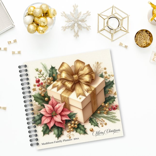 Merry Christmas Poinsettia Coquette Gold Bow Notebook (Creator Uploaded)