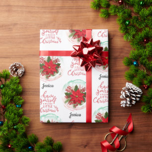 Merry Christmas Poinsettia customisable name  Wrapping Paper