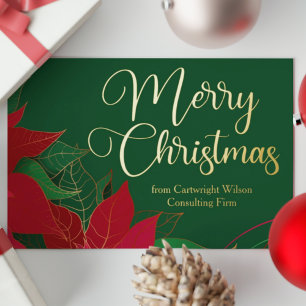 Merry Christmas Poinsettia Elegant Business Gold Foil Holiday Card