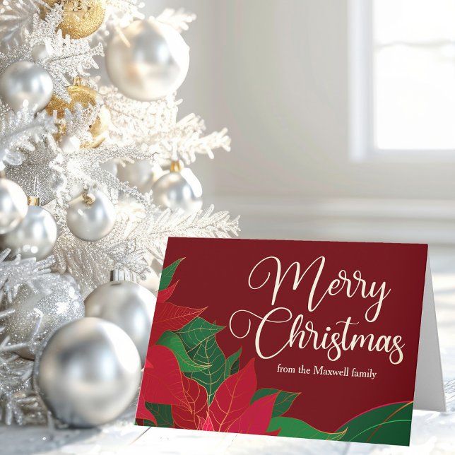 Merry Christmas Poinsettia Elegant Red Customised Card (Creator Uploaded)