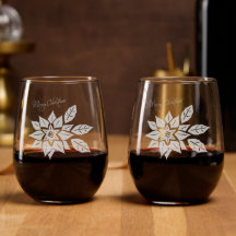 Merry Christmas Poinsettia Etched Glassware