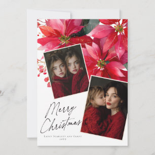 Merry Christmas Poinsettia Flower Holiday Card