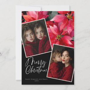 Merry Christmas Poinsettia Flower Holiday Card