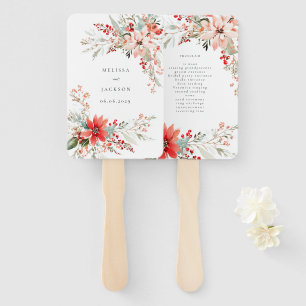 Merry Christmas Poinsettia Flower Holiday Hand Fan