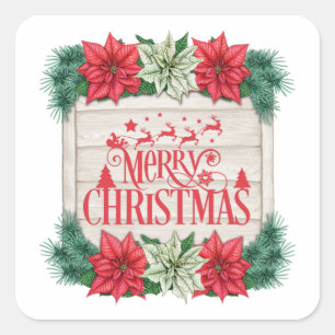 Merry Christmas Poinsettia Flowers  Square Sticker