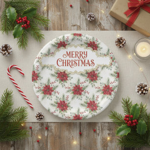 Merry Christmas Poinsettia Paper Plates