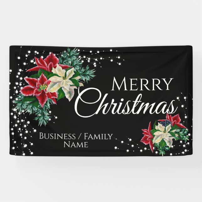 Merry Christmas Poinsettia  Personalised Banner (Horizontal)
