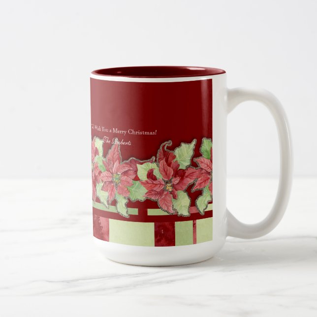 Merry Christmas Poinsettia Personalised Gift Mug (Right)
