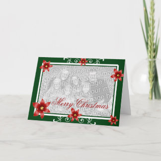 Merry Christmas Poinsettia Swirl Frame Holiday Card