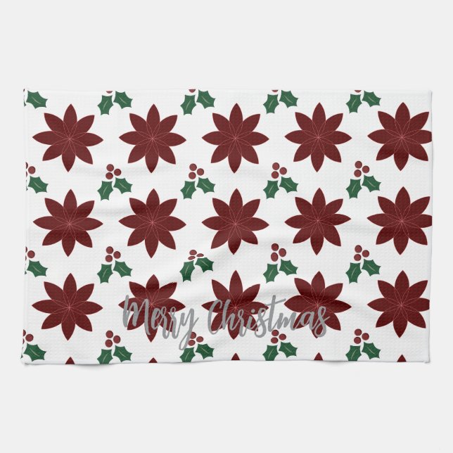 Merry Christmas Poinsettia -  Tea Towel (Horizontal)