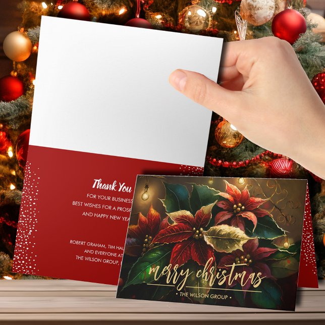 Merry Christmas Poinsettias Business Thank You Card (Creator Uploaded)