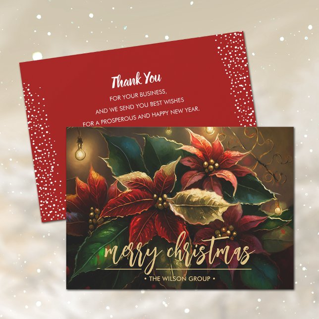 Merry Christmas Poinsettias Business Thank You Holiday Card (Creator Uploaded)