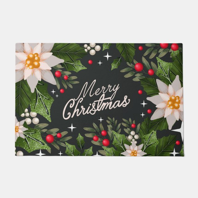 Merry Christmas Poinsettias  Doormat (Front)