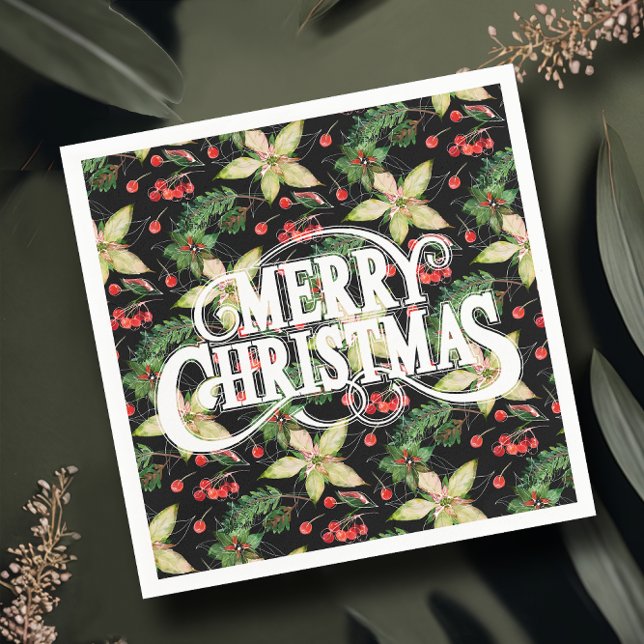 Merry Christmas Poinsettias Holiday Napkin (Creator Uploaded)